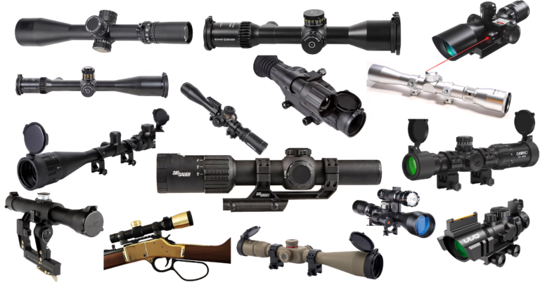 Various Rifle Scopes on White Background