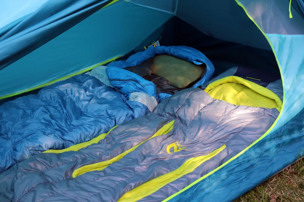 Nemo sleeping bags in a tent while camping